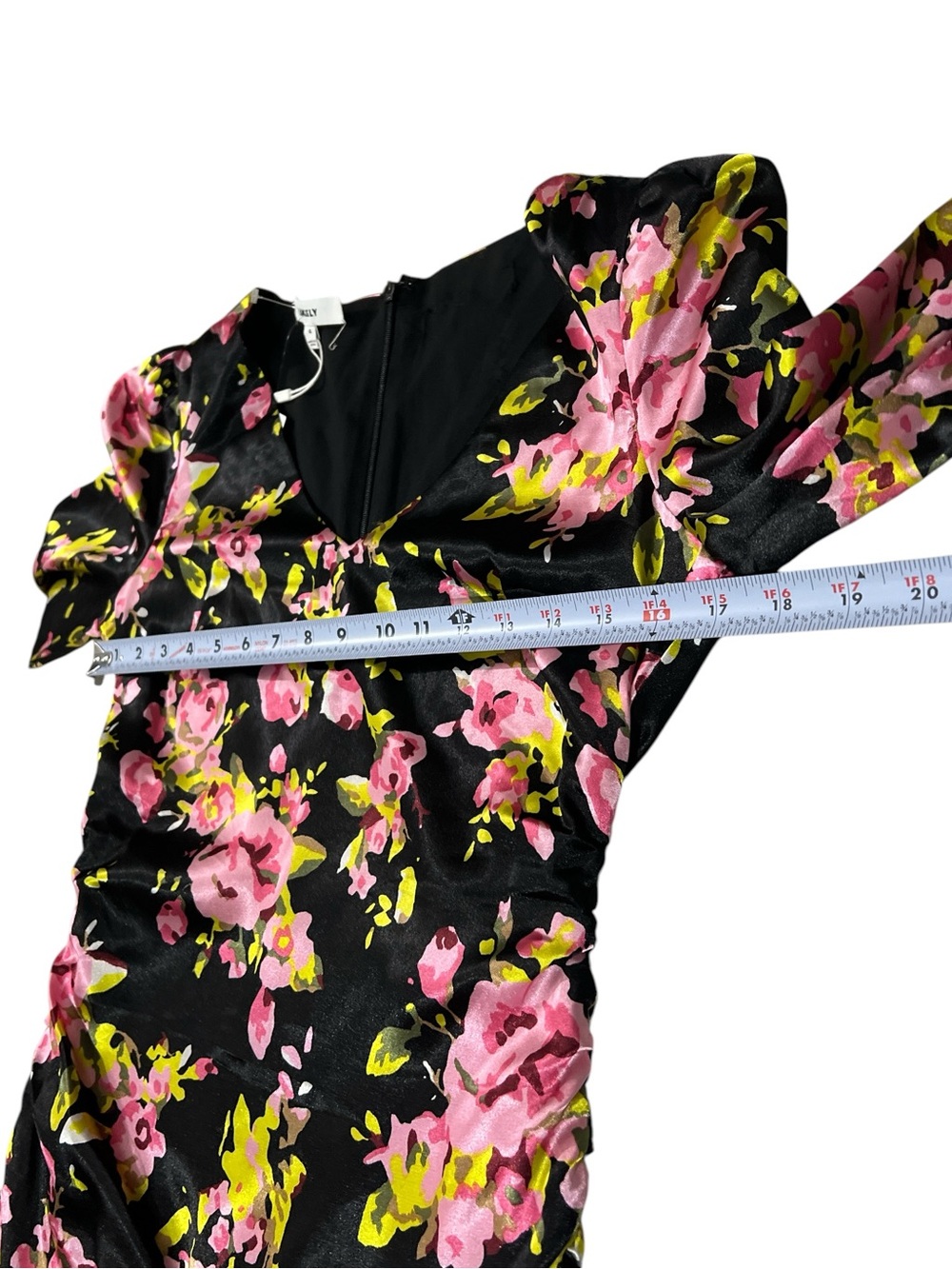 LIKELY Gabriella Dress Size 4 Black Pink Floral Long Sleeve Ruched V-Neck NWT - Picture 7 of 11